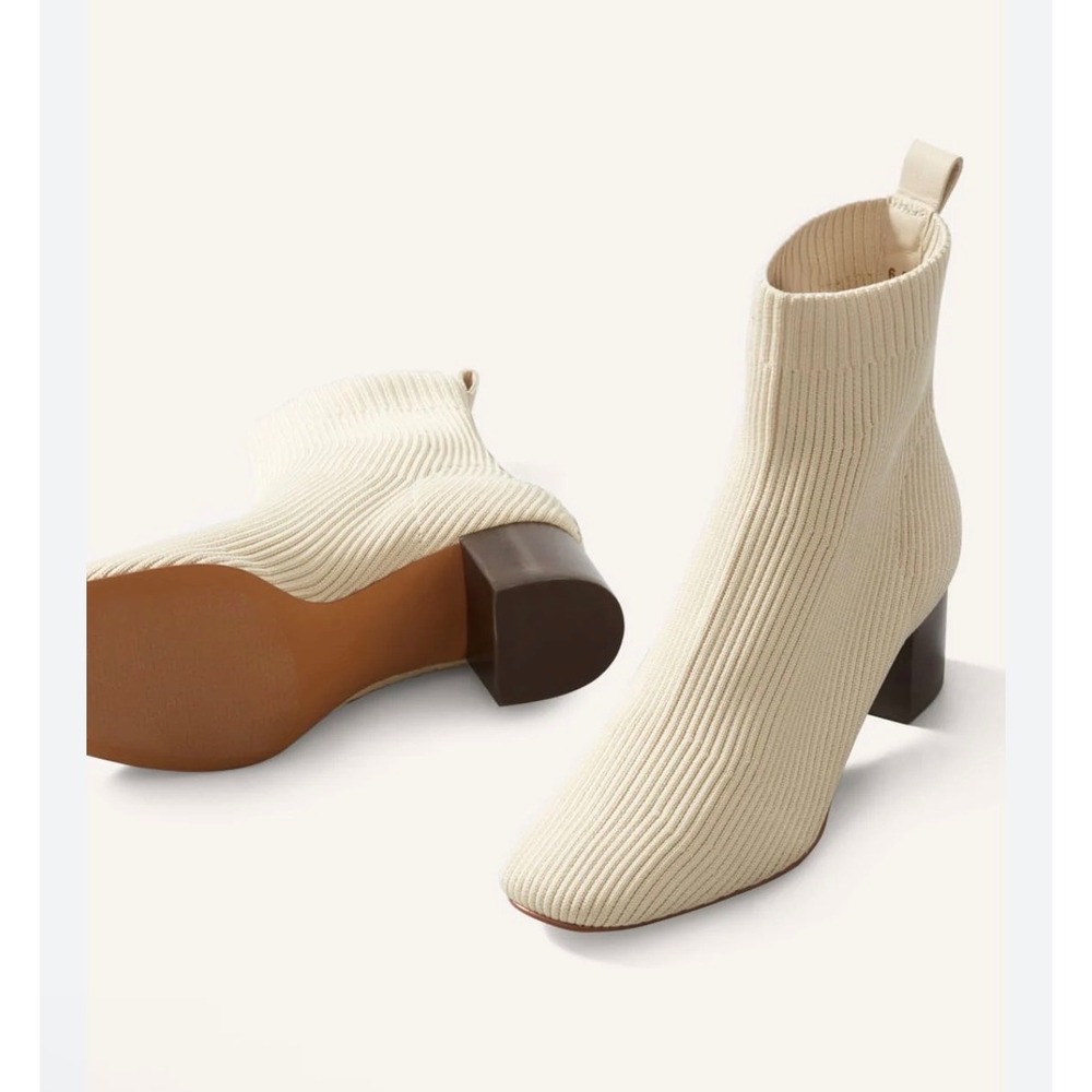 Everlane The Glove Boot Bone ReKnit‎ Ribbed Ankle Sock Booties Womens 10 NEW